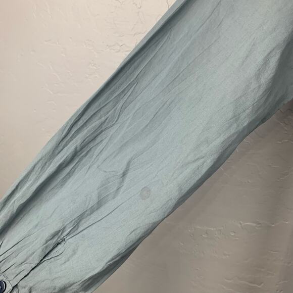 Johnny Was Shirt Dress Blue Painter Smock Embroidered Pockets Pintuck Size Small - Picture 5 of 10